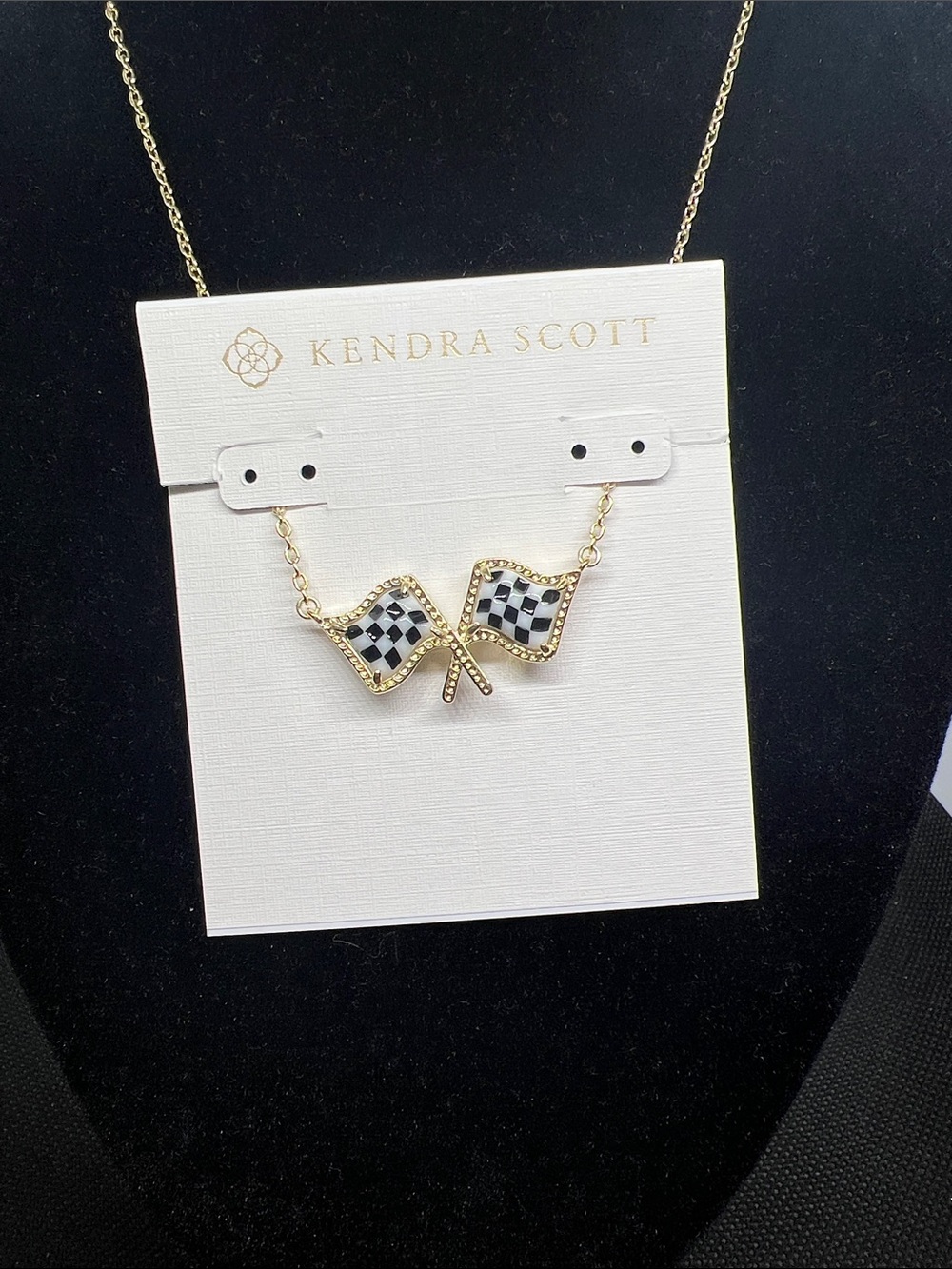 Kendra Scott Gold Double Checkered Flag Necklace - Black & White